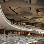 Willow Creek Community Church auditorium. Omniflx ceiling and balcony assemblies. Assembly configurations captured by Omniflx GreenFusion adhesive.